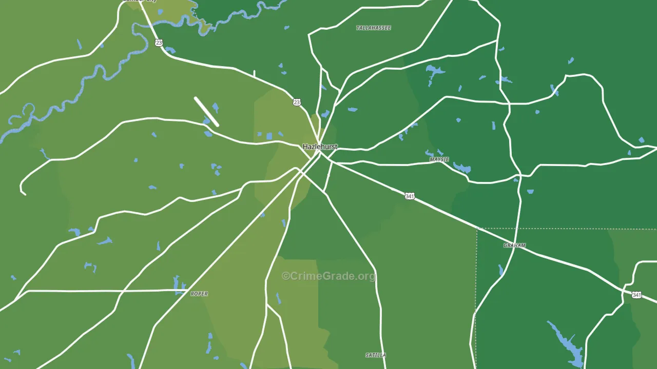 Hazlehurst, GA Map of Vehicle Theft Rates