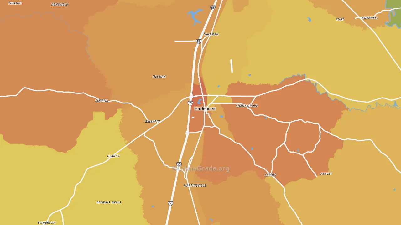 Hazlehurst, MS Map of Vehicle Theft Rates