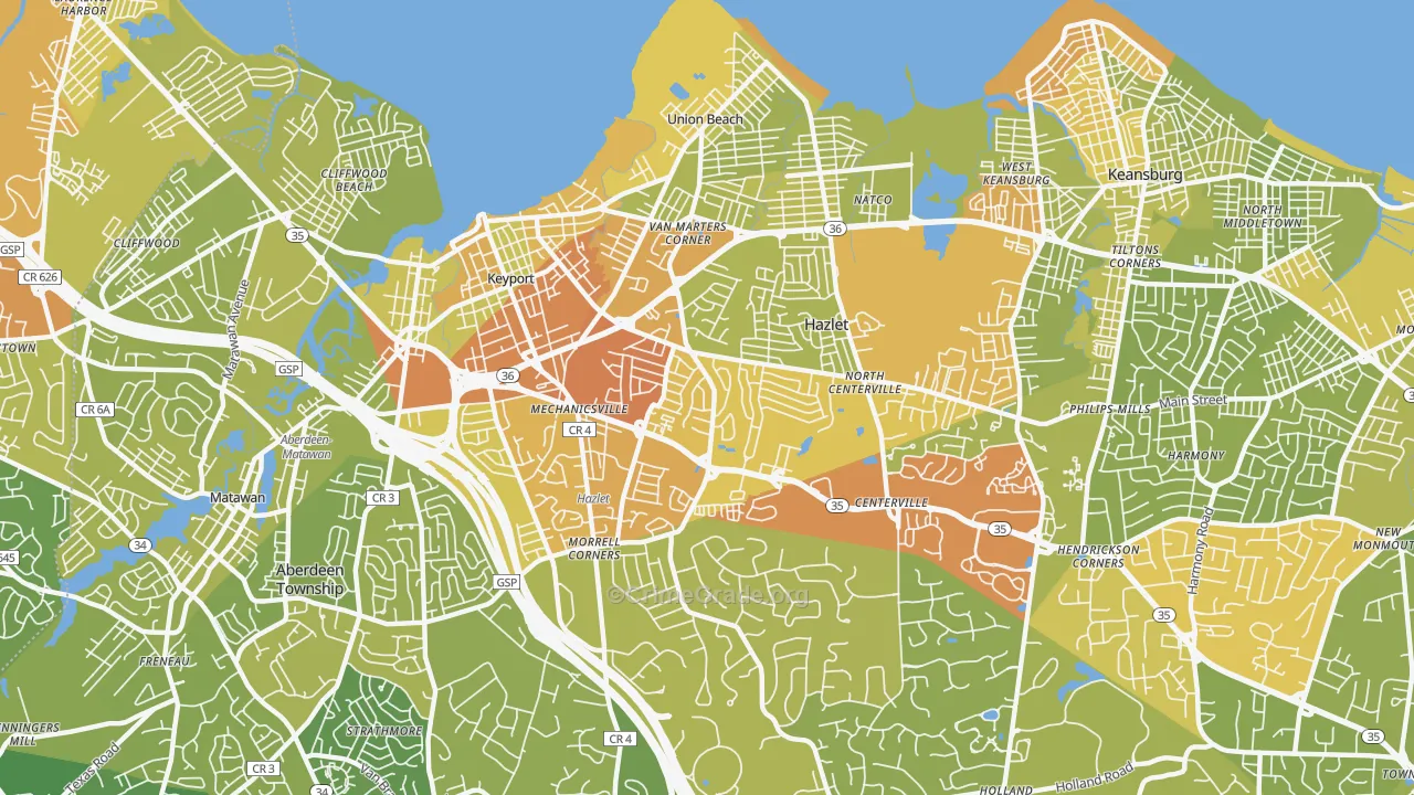 Hazlet, NJ Map of Vehicle Theft Rates