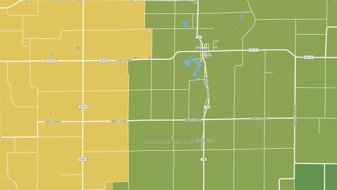 Hazleton, IA Map of Vehicle Theft Rates