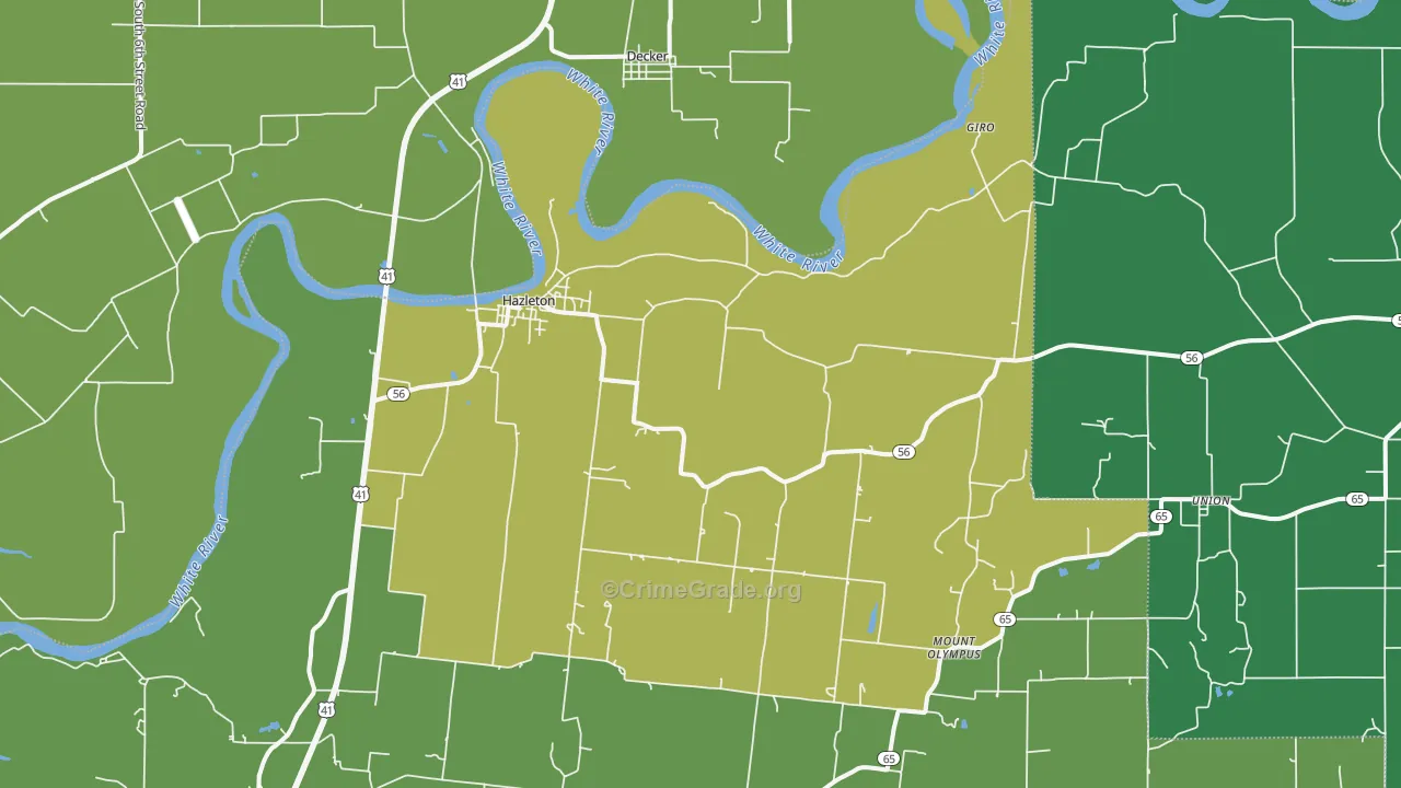 Hazleton, IN Map of Vehicle Theft Rates