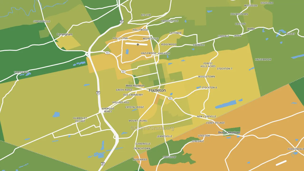 Hazleton, PA Map of Vehicle Theft Rates
