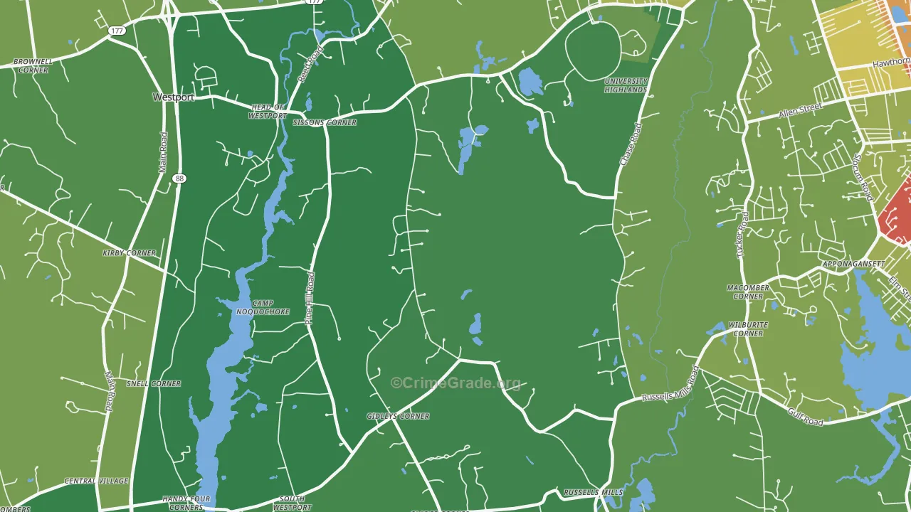 Head of Westport, MA Map of Vehicle Theft Rates