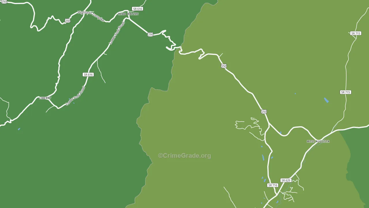 Head Waters, VA Map of Vehicle Theft Rates