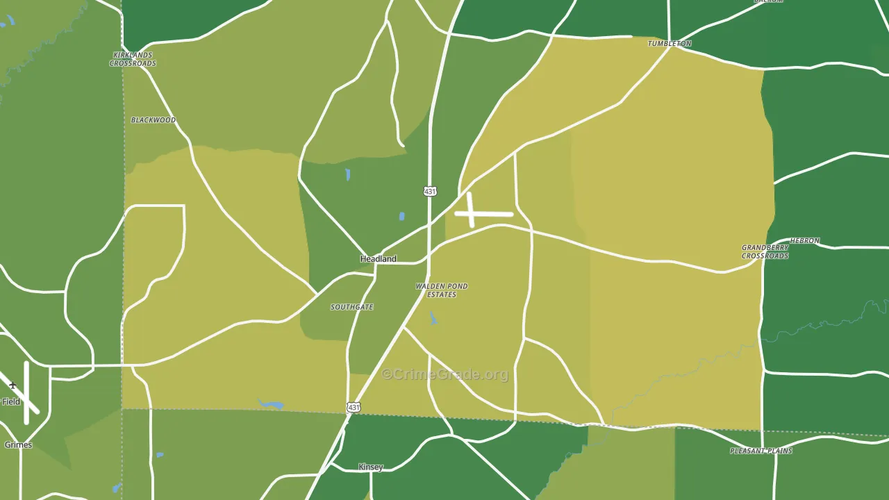 Headland, AL Map of Vehicle Theft Rates