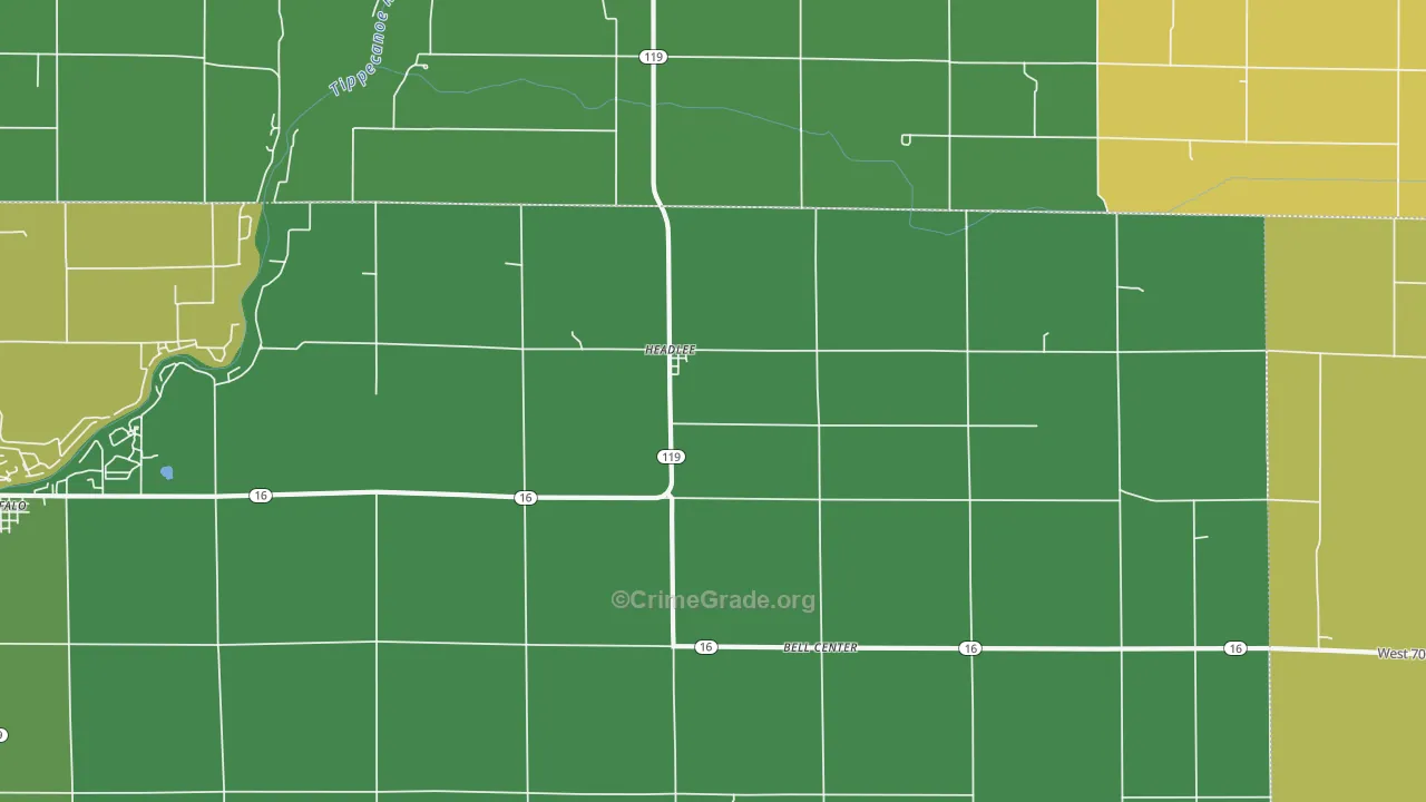 Headlee, IN Map of Vehicle Theft Rates