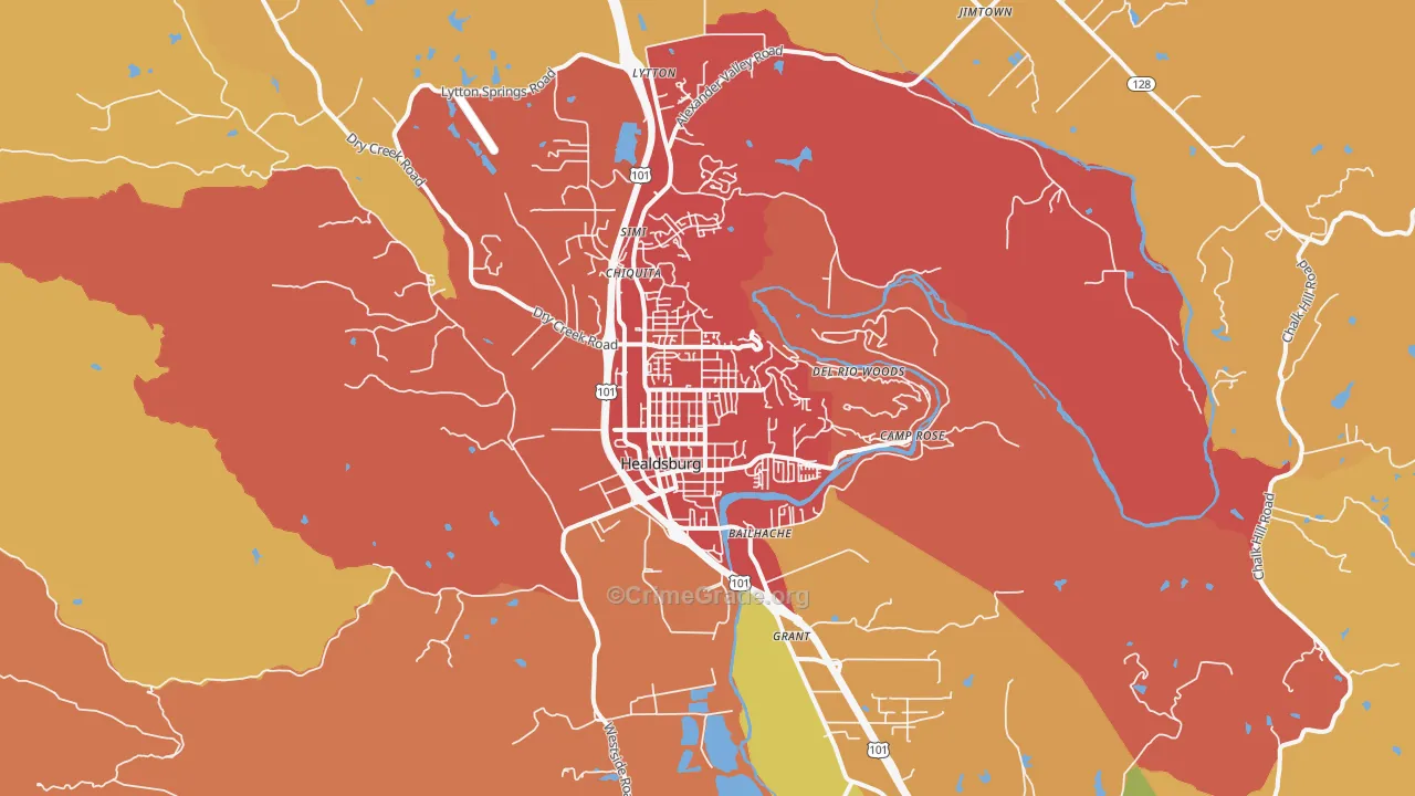 Healdsburg, CA Map of Vehicle Theft Rates