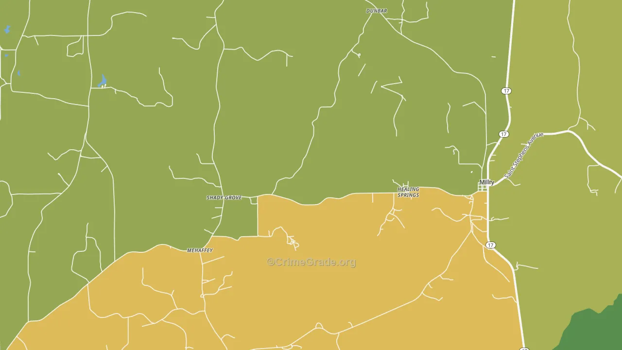 Healing Springs, AL Map of Vehicle Theft Rates