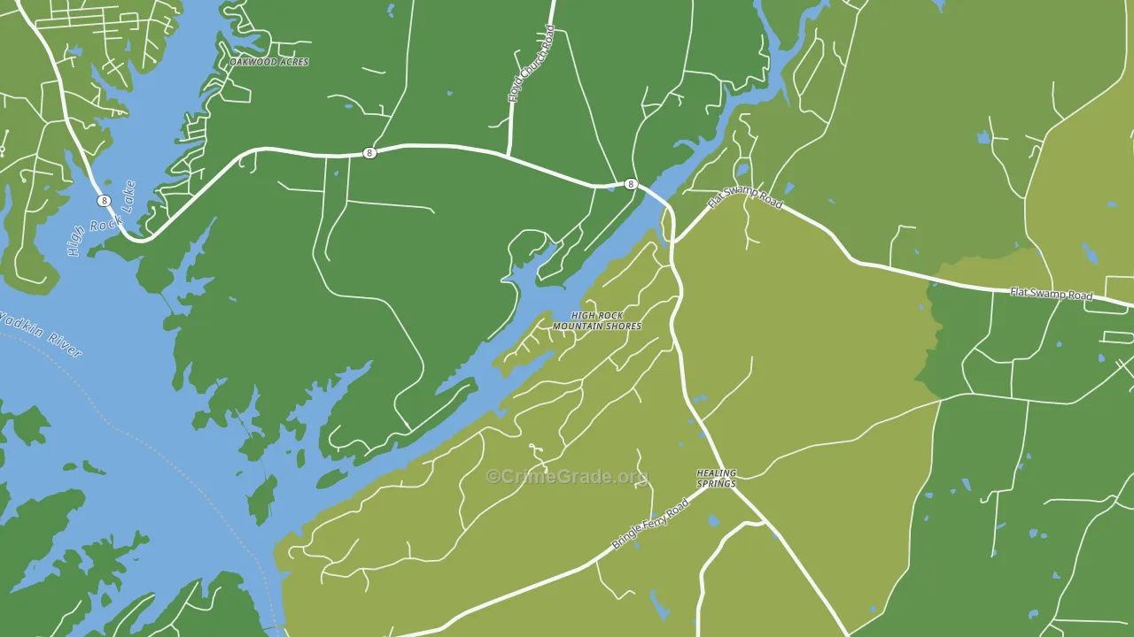 Healing Springs, NC Map of Vehicle Theft Rates