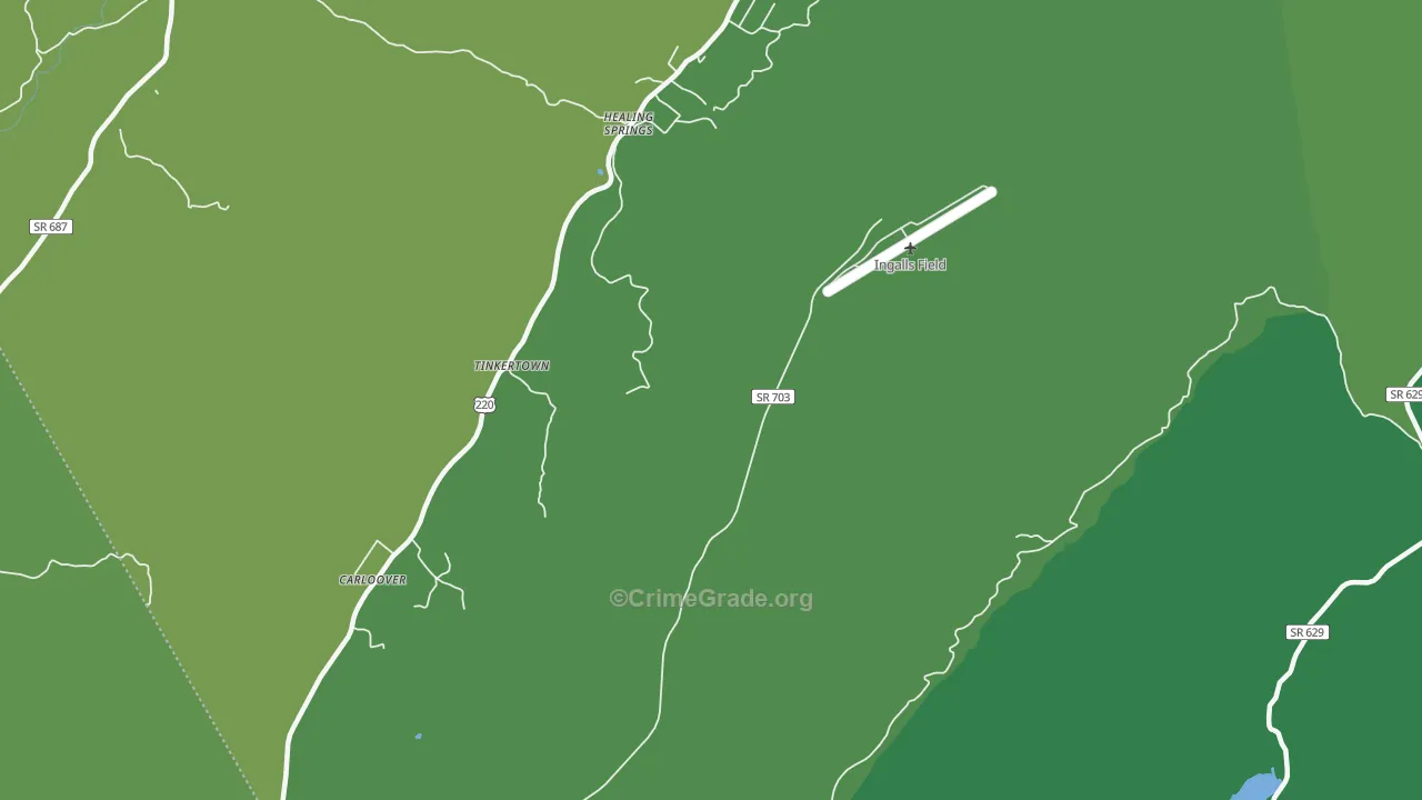 Healing Springs, VA Map of Vehicle Theft Rates