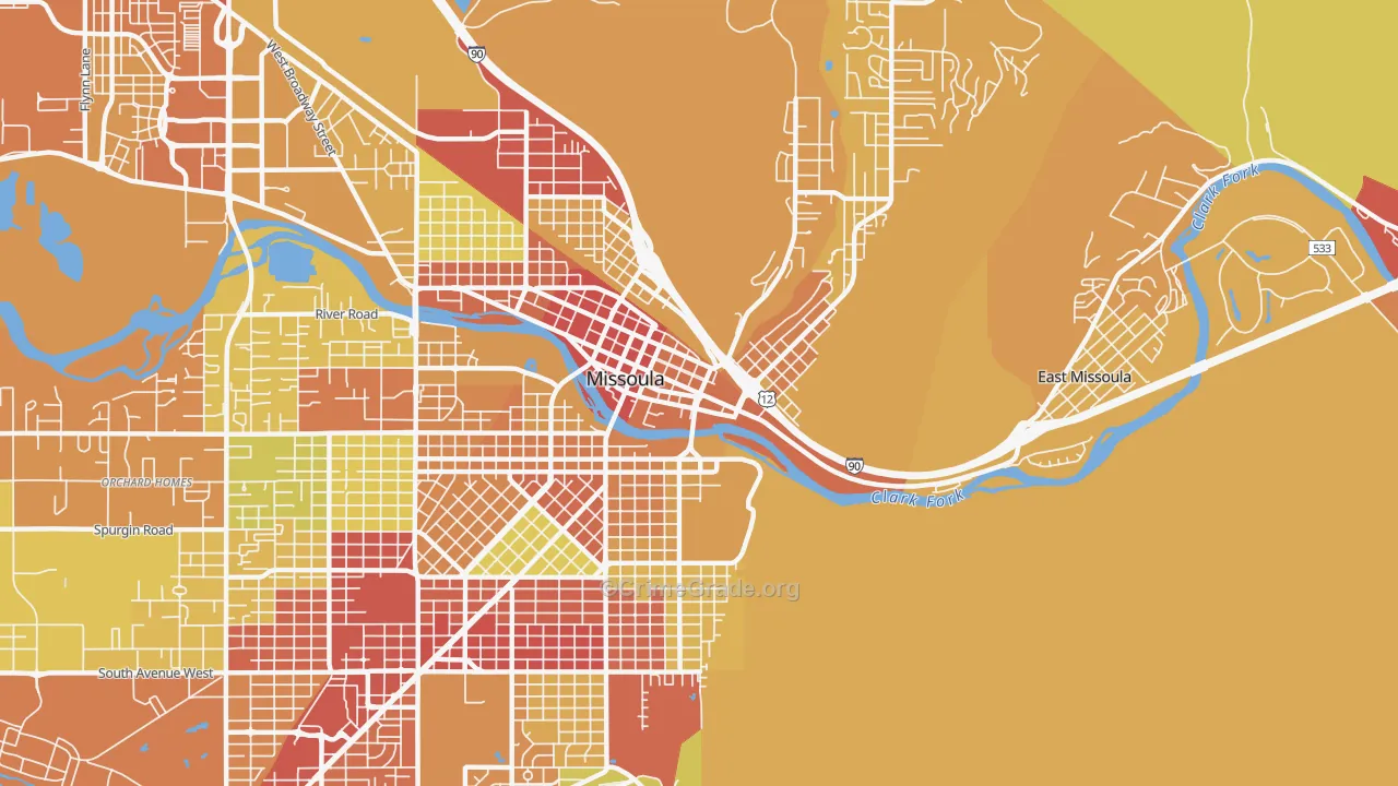 Heart of Missoula, Missoula, MT Map of Vehicle Theft Rates