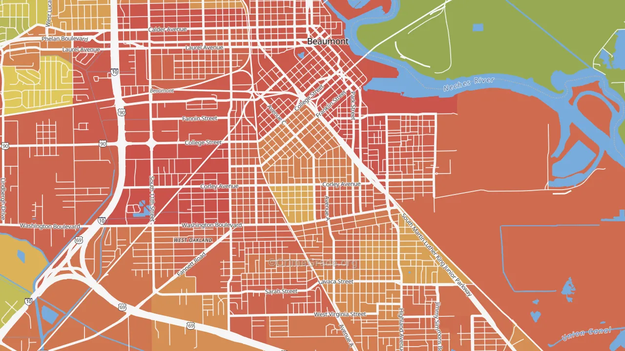 Heart of the City, Beaumont, TX Map of Vehicle Theft Rates