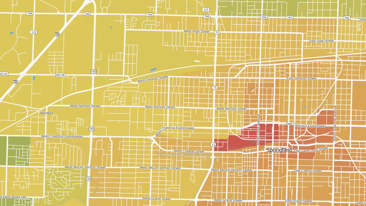 Heart of the Westside, Springfield, MO Map of Vehicle Theft Rates