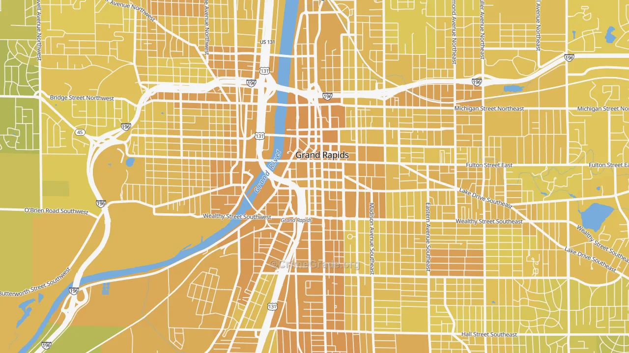 Heartside-Downtown, Grand Rapids, MI Map of Vehicle Theft Rates