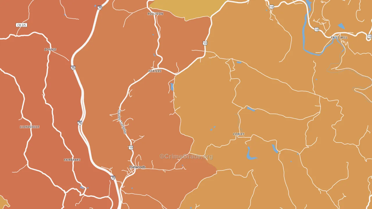 Heaters, WV Map of Vehicle Theft Rates