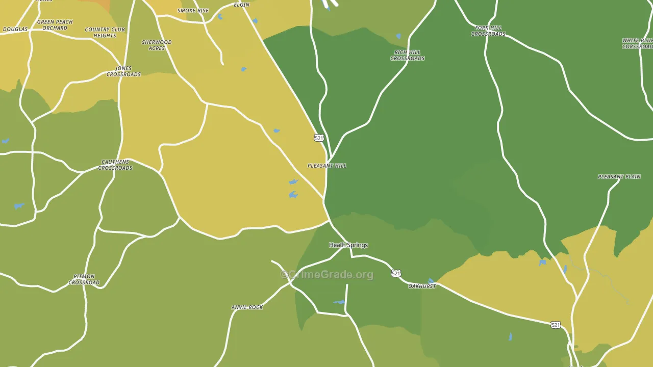 Heath Springs, SC Map of Vehicle Theft Rates