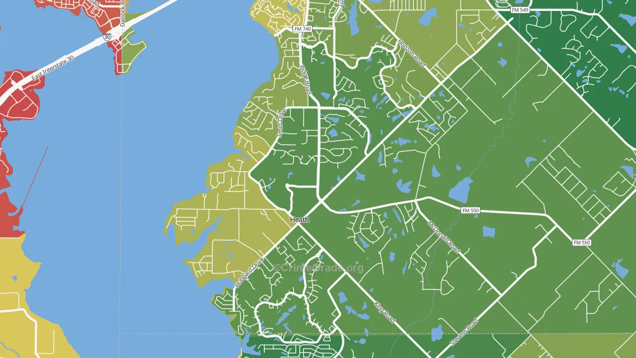 Heath, TX Map of Vehicle Theft Rates