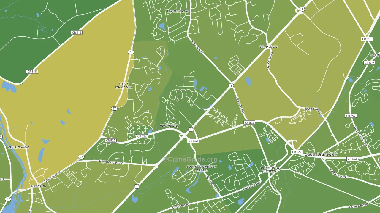 Heathcote, NJ Map of Vehicle Theft Rates