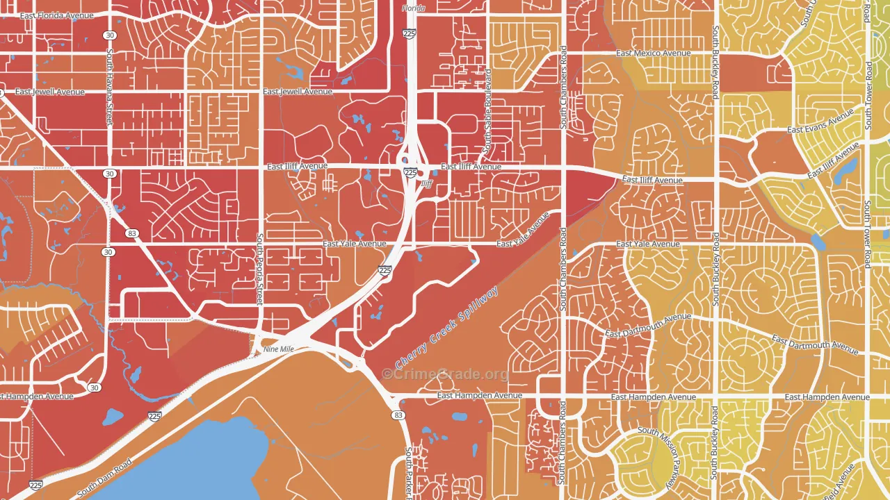 Heather Gardens, Aurora, CO Map of Vehicle Theft Rates