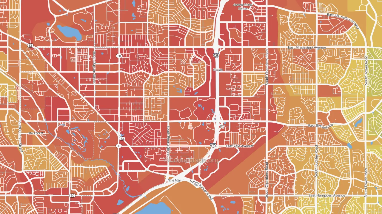 Heather Ridge, Aurora, CO Map of Vehicle Theft Rates