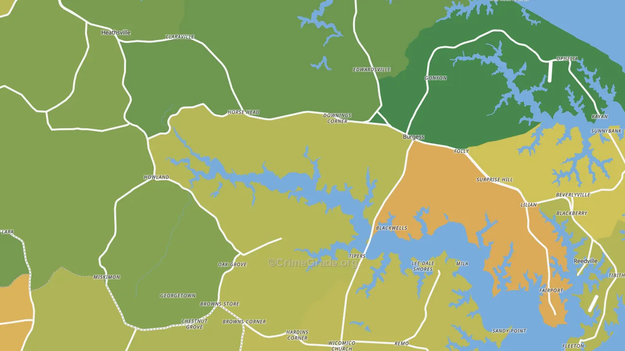 Heathsville, VA Map of Vehicle Theft Rates
