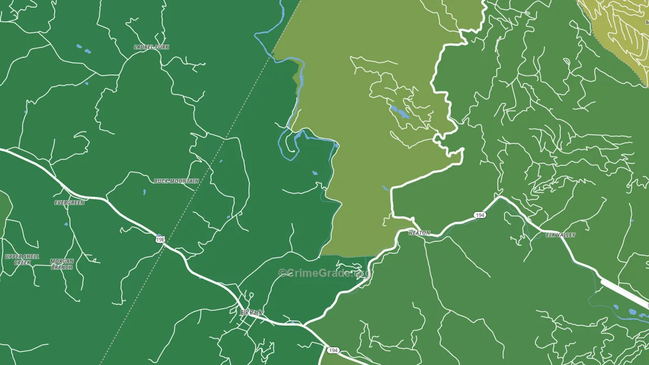 Heaton, NC Map of Vehicle Theft Rates