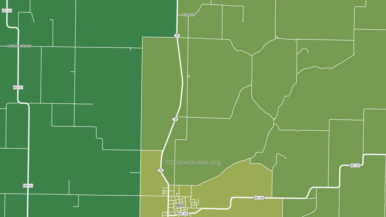 Heatonville, MO Map of Vehicle Theft Rates