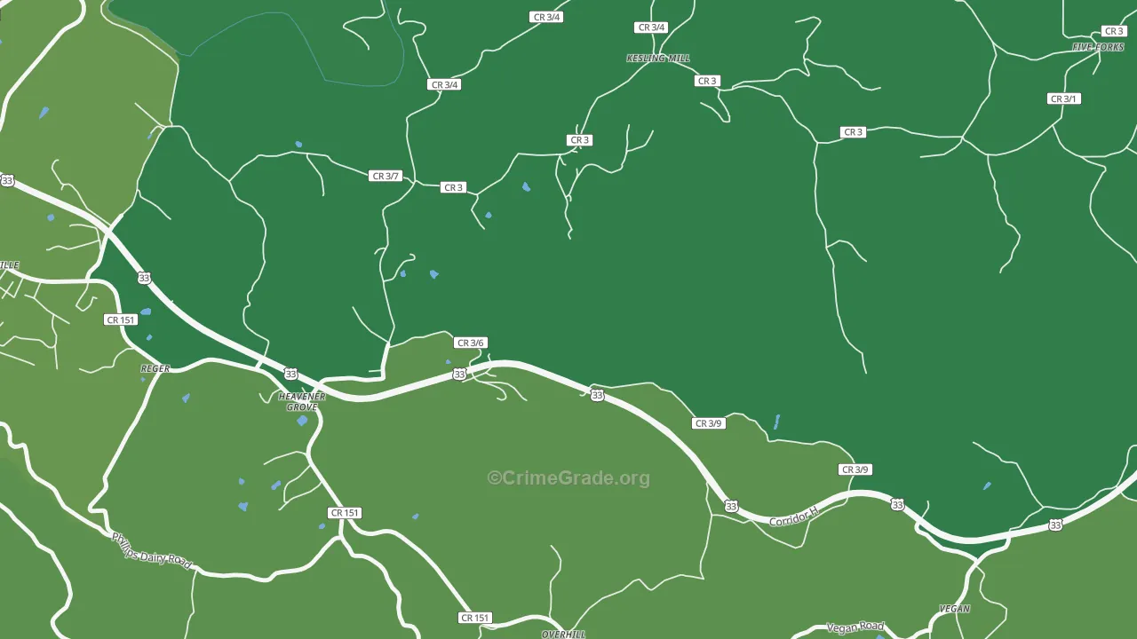 Heavener Grove, WV Map of Vehicle Theft Rates