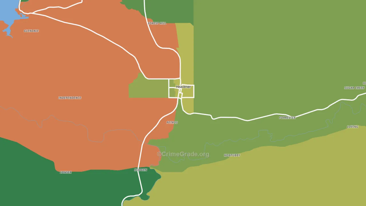 Heavener, OK Map of Vehicle Theft Rates