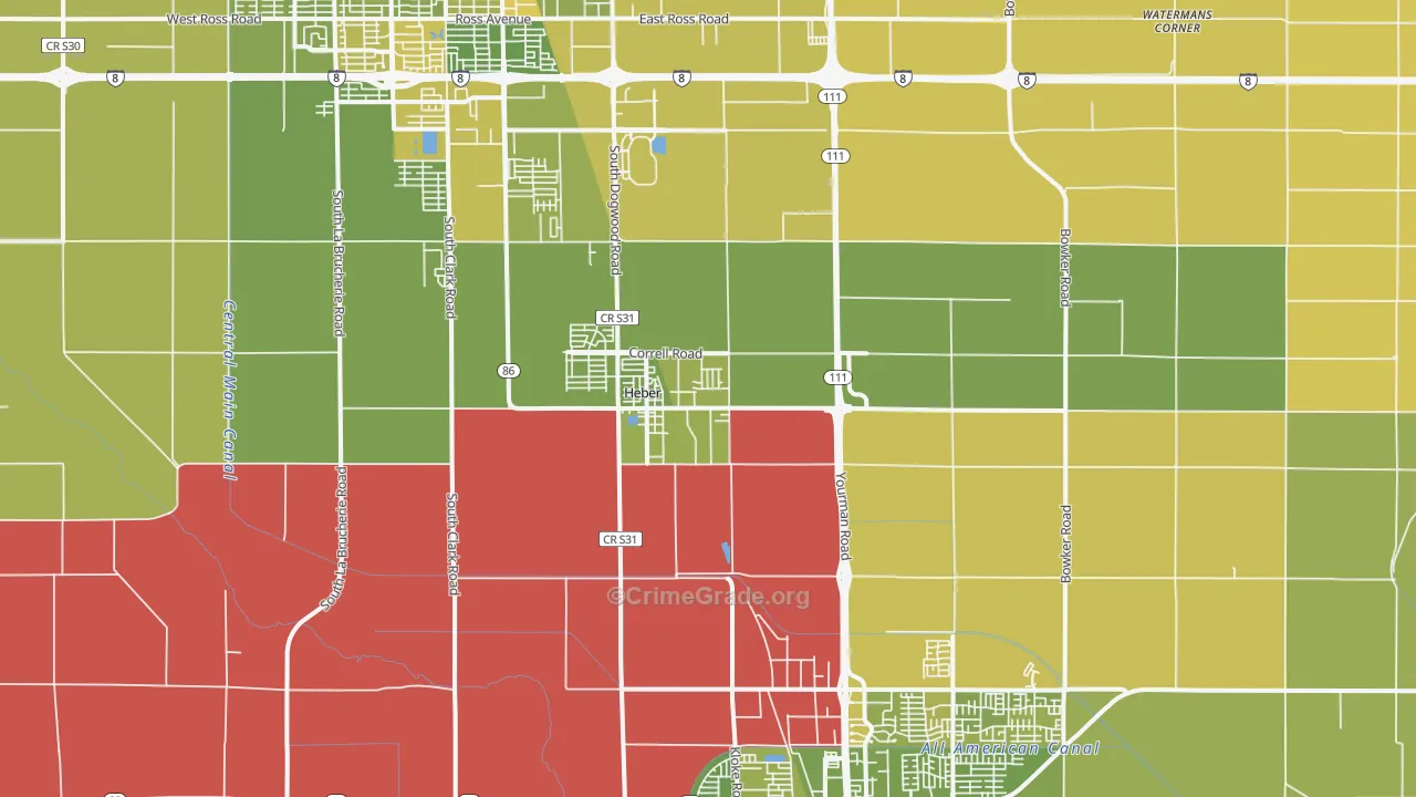 Heber, CA Map of Vehicle Theft Rates