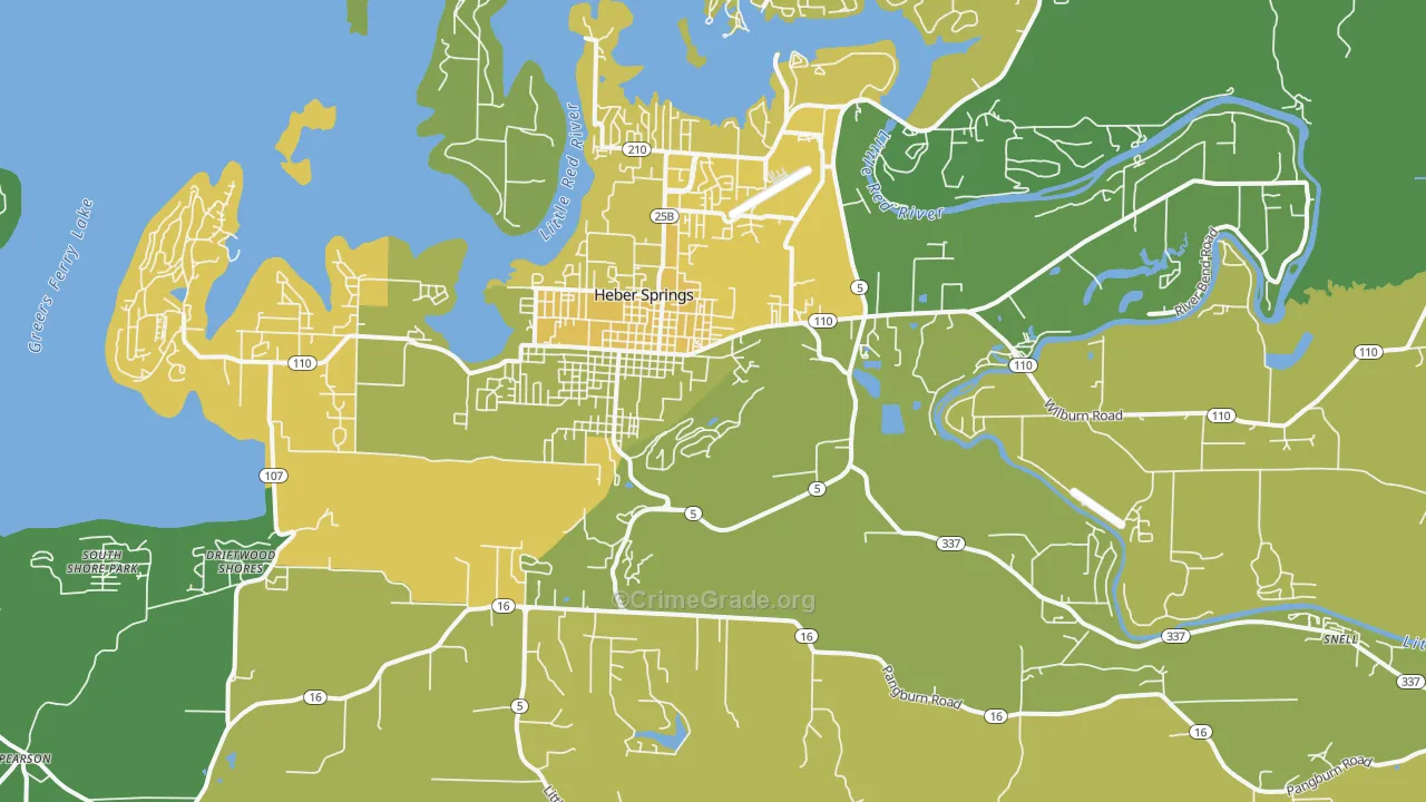 Heber Springs, AR Map of Vehicle Theft Rates