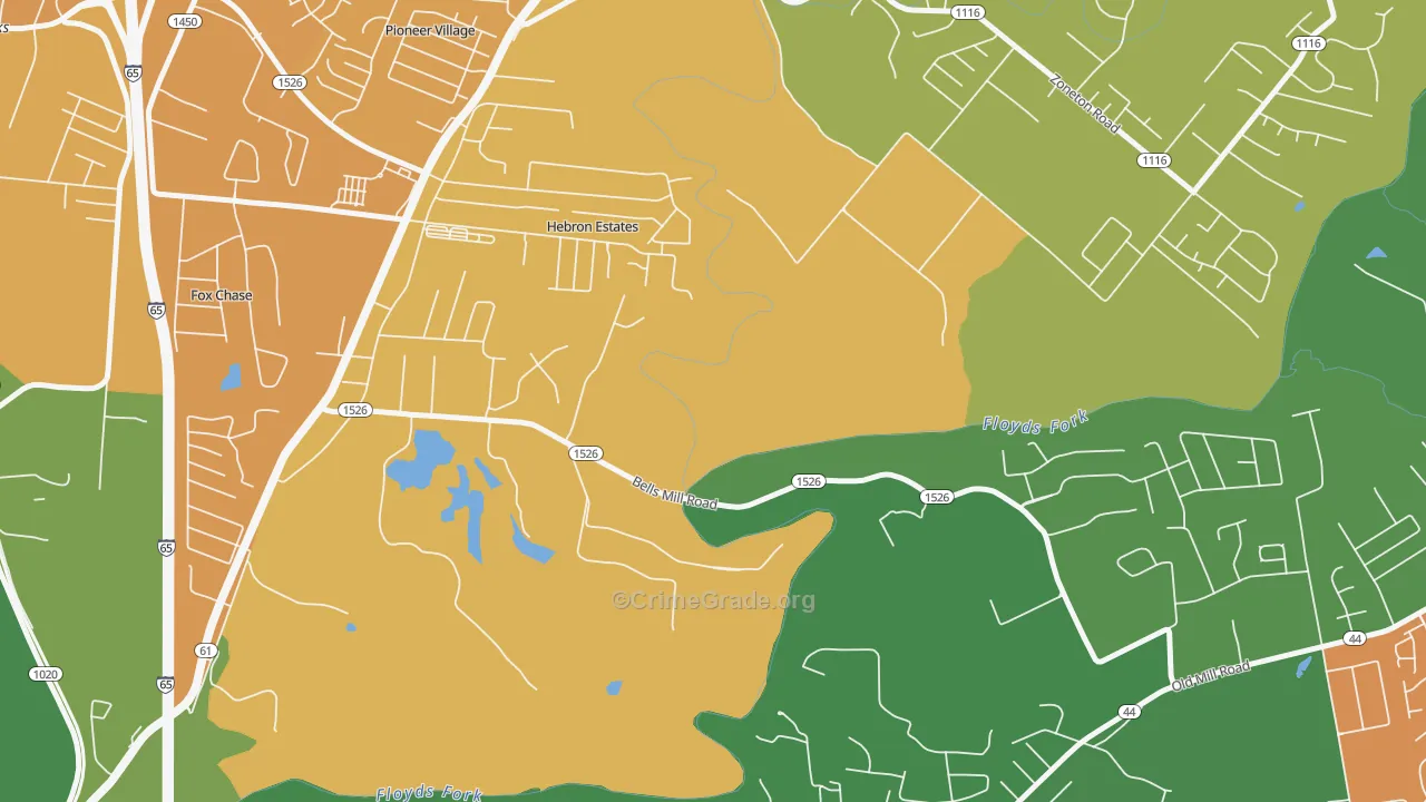 Hebron Estates, KY Map of Vehicle Theft Rates
