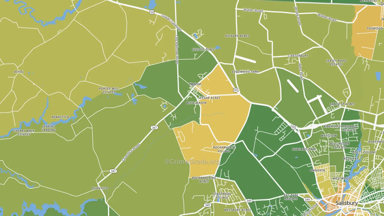 Hebron, MD Map of Vehicle Theft Rates