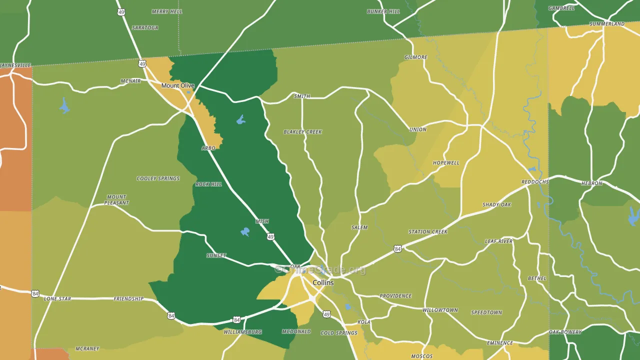 Hebron, MS Map of Vehicle Theft Rates