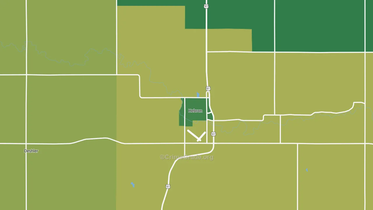 Hebron, NE Map of Vehicle Theft Rates