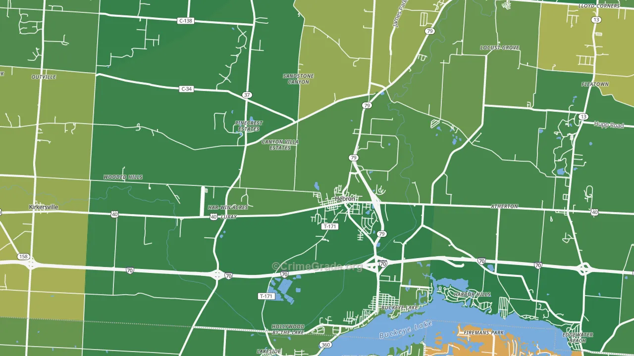 Hebron, OH Map of Vehicle Theft Rates