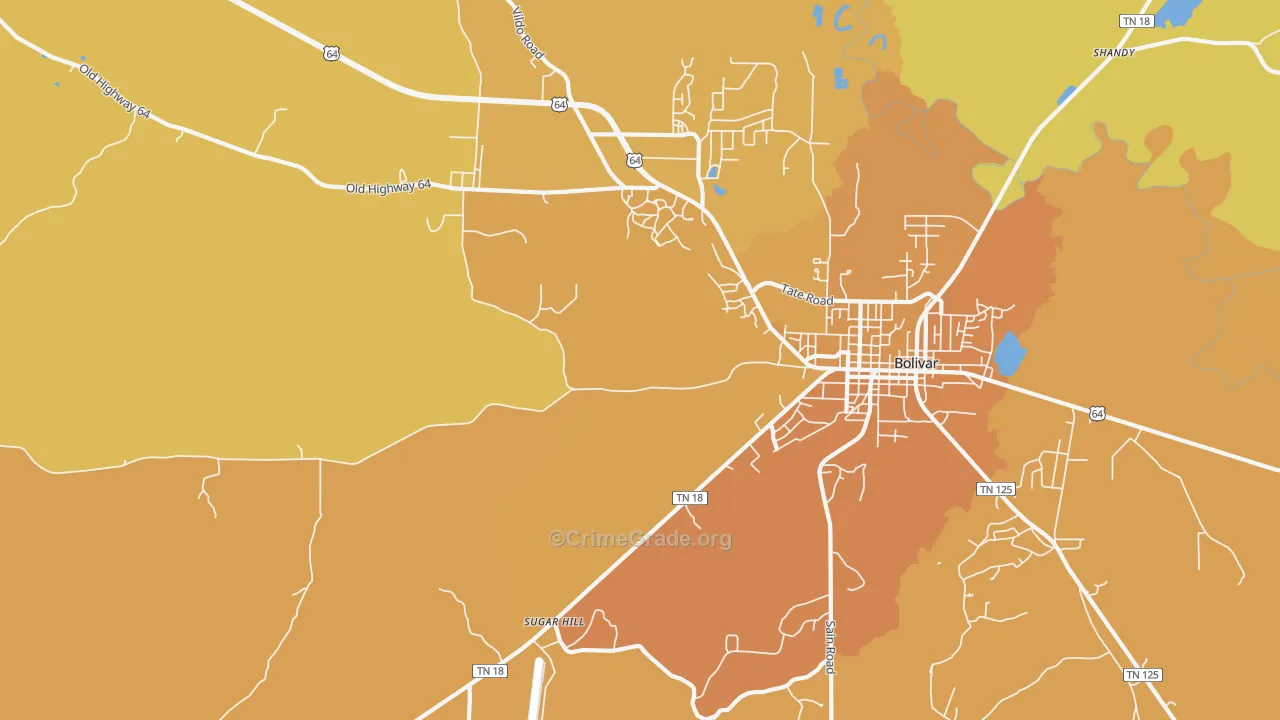 Hebron, TN Map of Vehicle Theft Rates