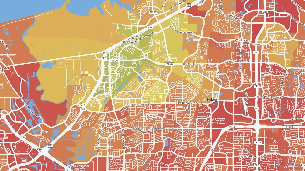 Hebron, TX Map of Vehicle Theft Rates