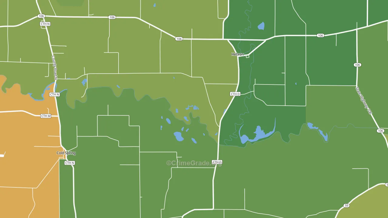 Hebron, WI Map of Vehicle Theft Rates