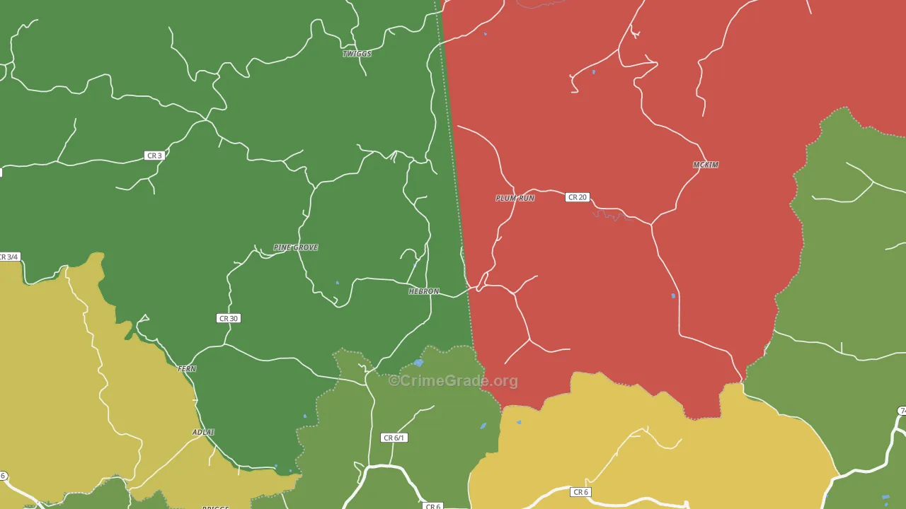 Hebron, WV Map of Vehicle Theft Rates