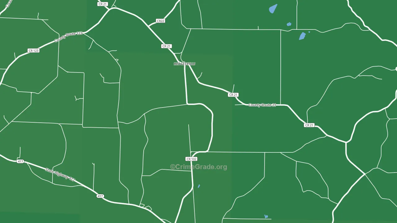 Hedgesville, NY Map of Vehicle Theft Rates