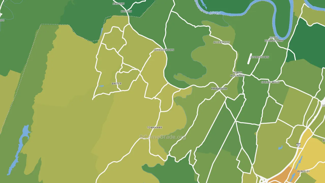 Hedgesville, WV Map of Vehicle Theft Rates