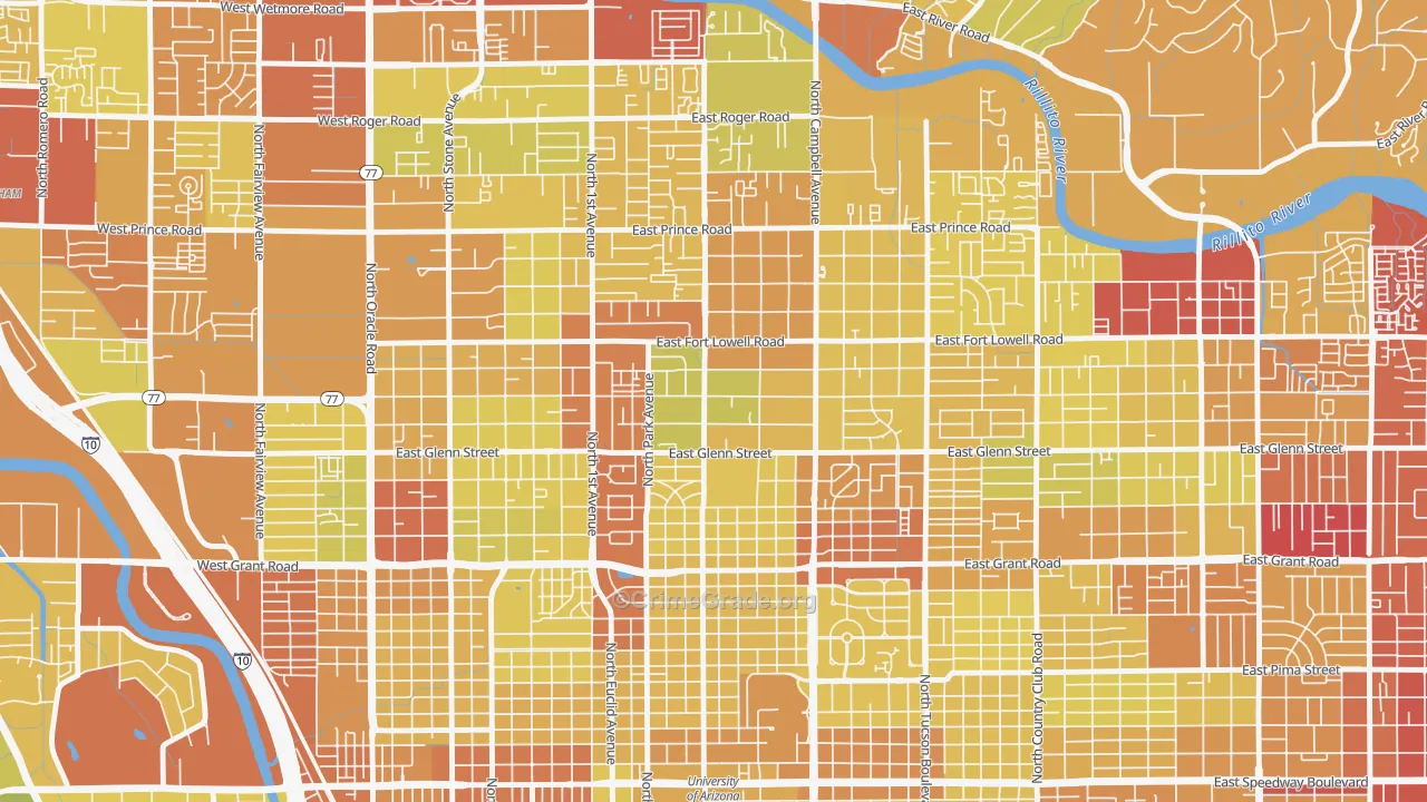 Hedrick Acres, Tucson, AZ Map of Vehicle Theft Rates