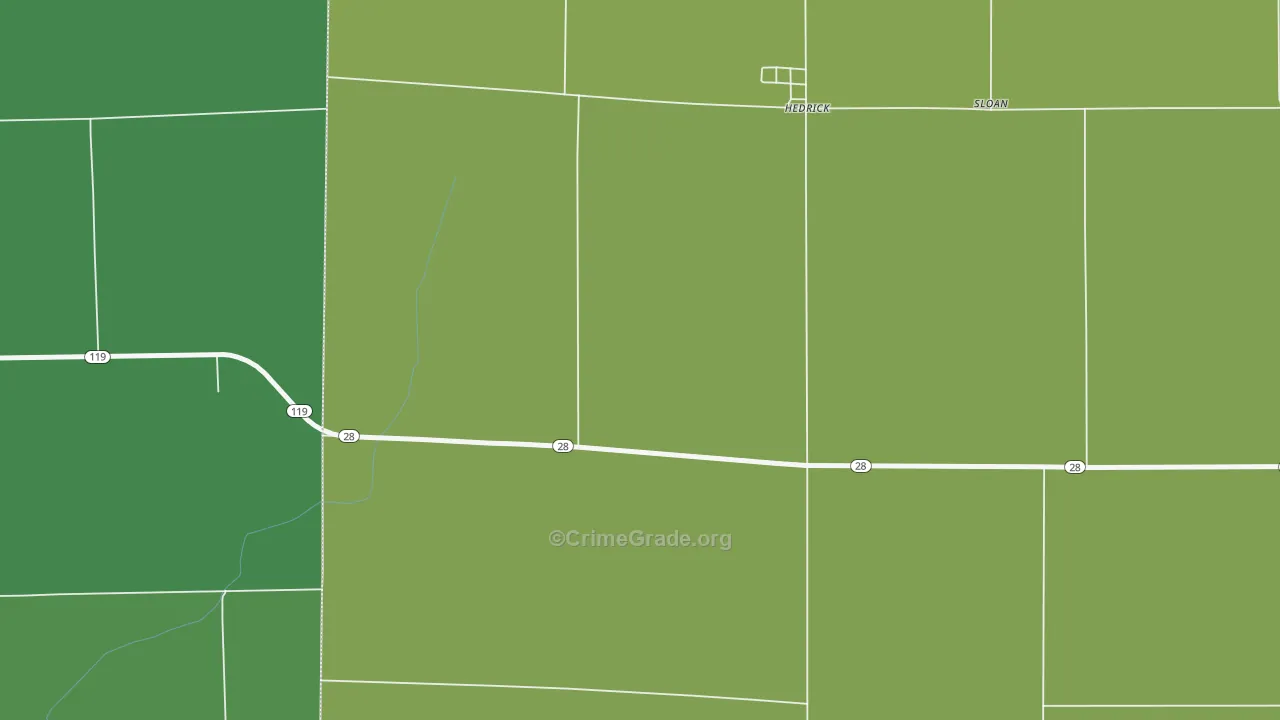 Hedrick, IN Map of Vehicle Theft Rates