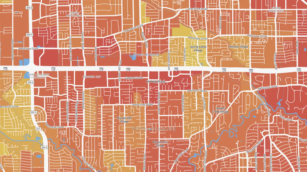 Hedwig Village, TX Map of Vehicle Theft Rates