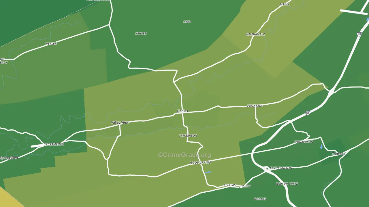 Hegins, PA Map of Vehicle Theft Rates
