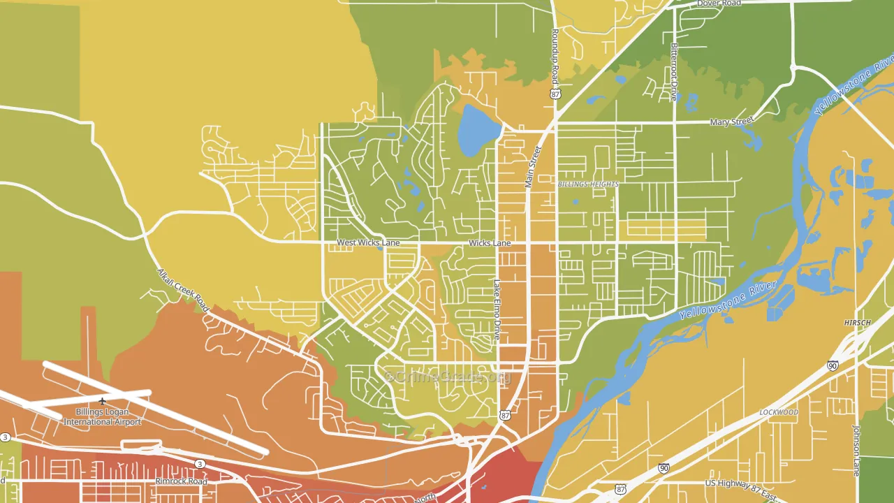 Heights, Billings, MT Map of Vehicle Theft Rates