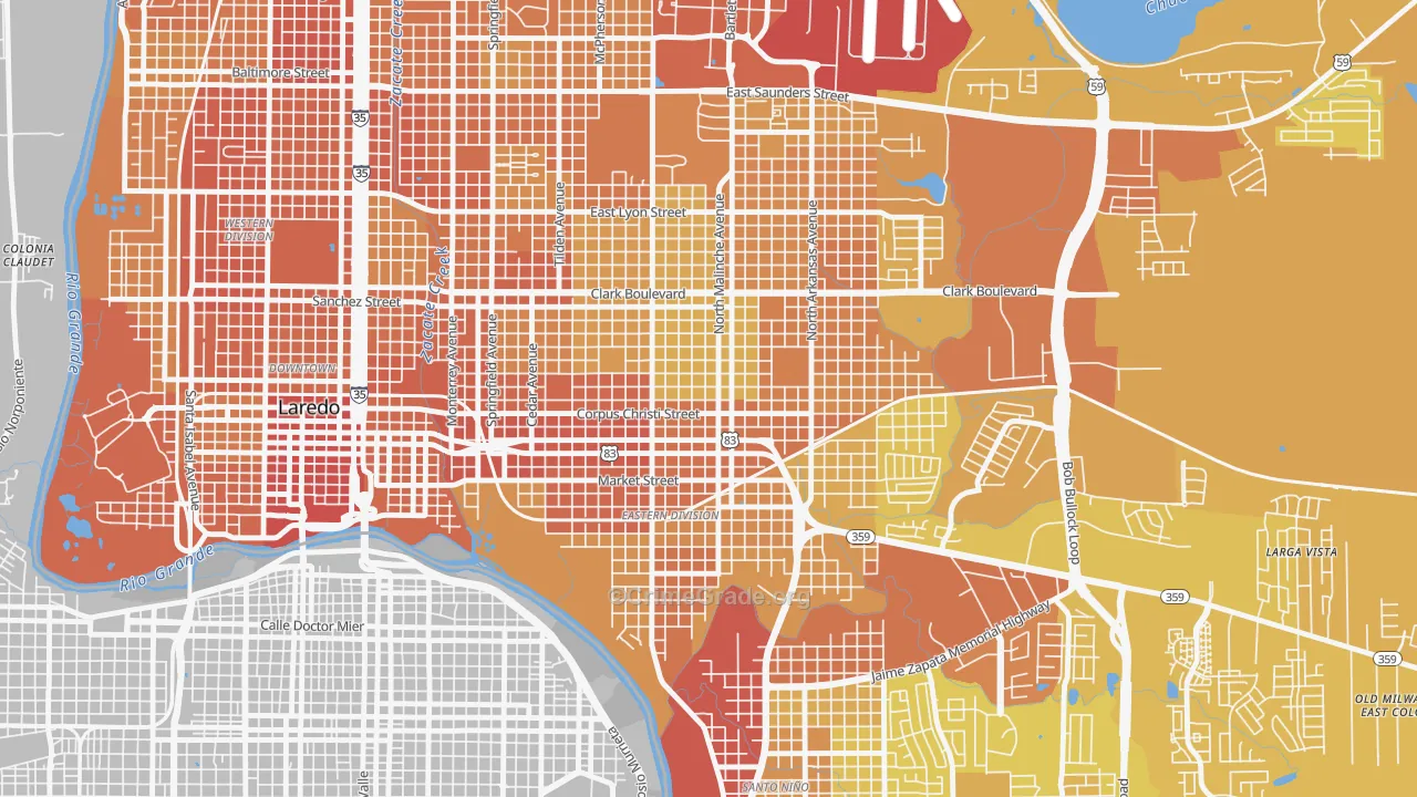 Heights, Laredo, TX Map of Vehicle Theft Rates