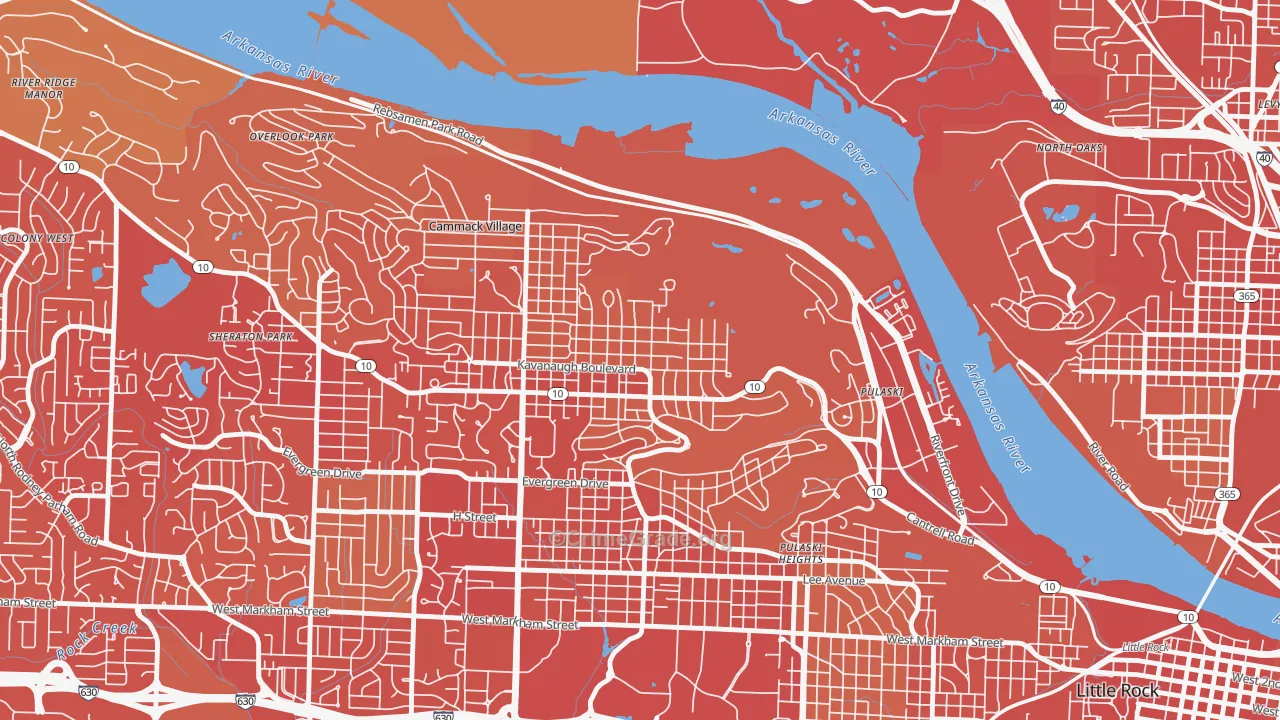 Heights, Little Rock, AR Map of Vehicle Theft Rates