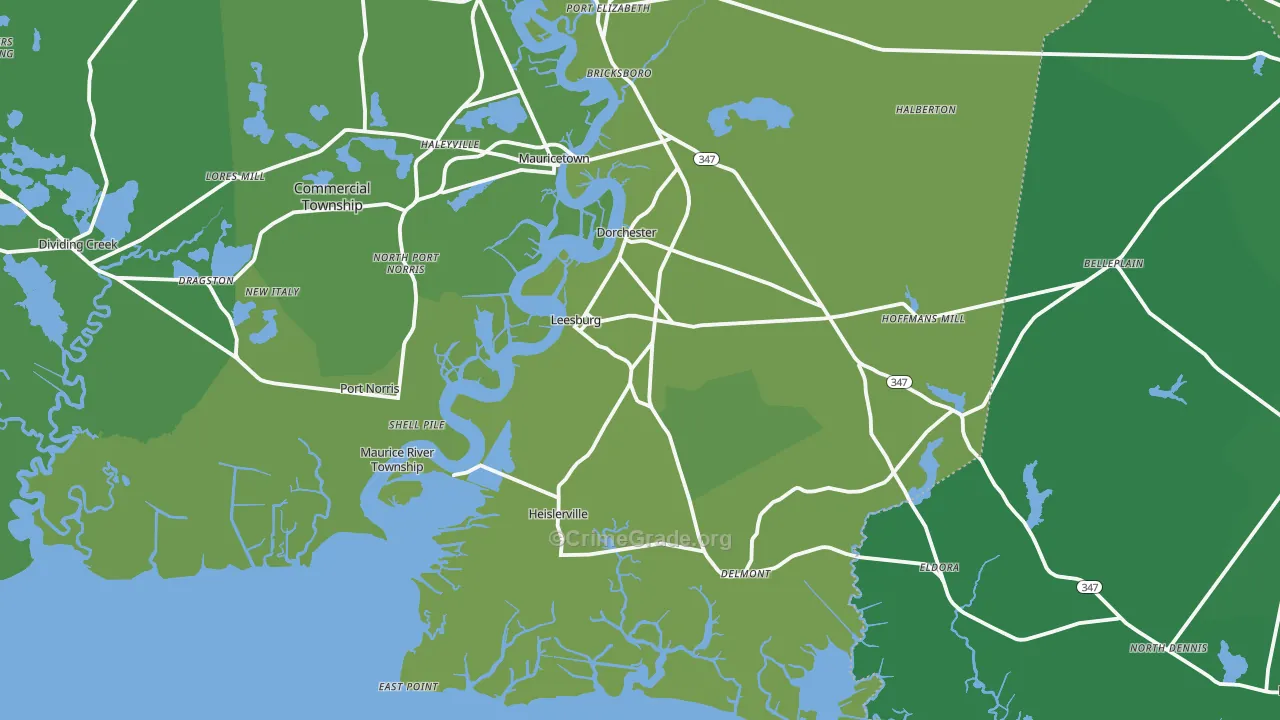 Heislerville, NJ Map of Vehicle Theft Rates